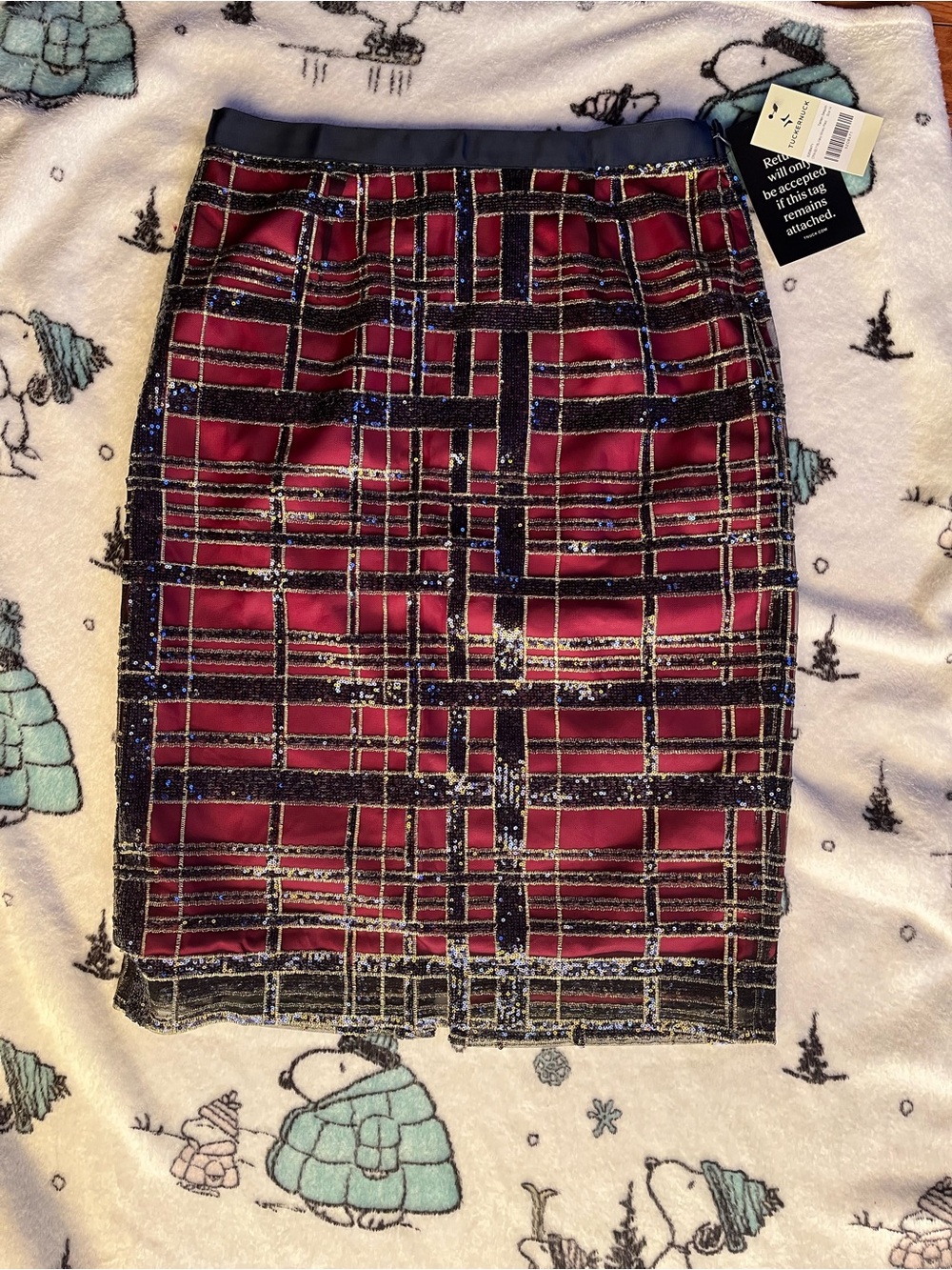 Tuckernuck Burgundy Plaid Sequin Pencil Skirt, Women’s size 14